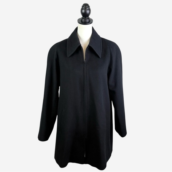 Jones New York Wool Swing Coat Size 12 Black Full Zip Pockets Lined - Picture 1 of 10